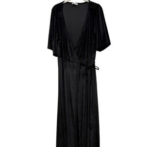 Baltic Born Black Velvet Flutter Sleeve Wrap Maxi Dress XXL Formal Wedding Gown‎
